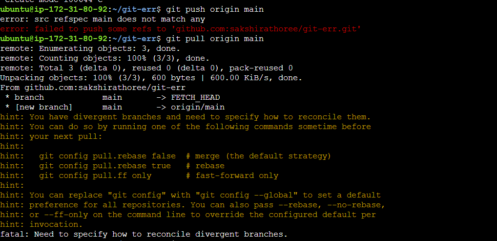 Git Error You have divergent branches and need to specify how to