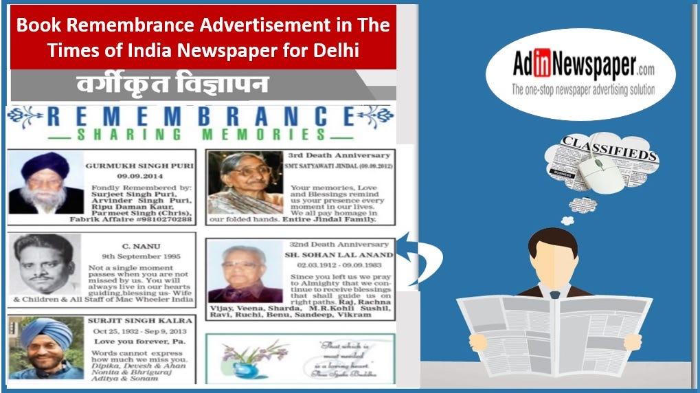 In Memory Adverts The Times of India Remembrance Ads; To remember your loved one once ...
