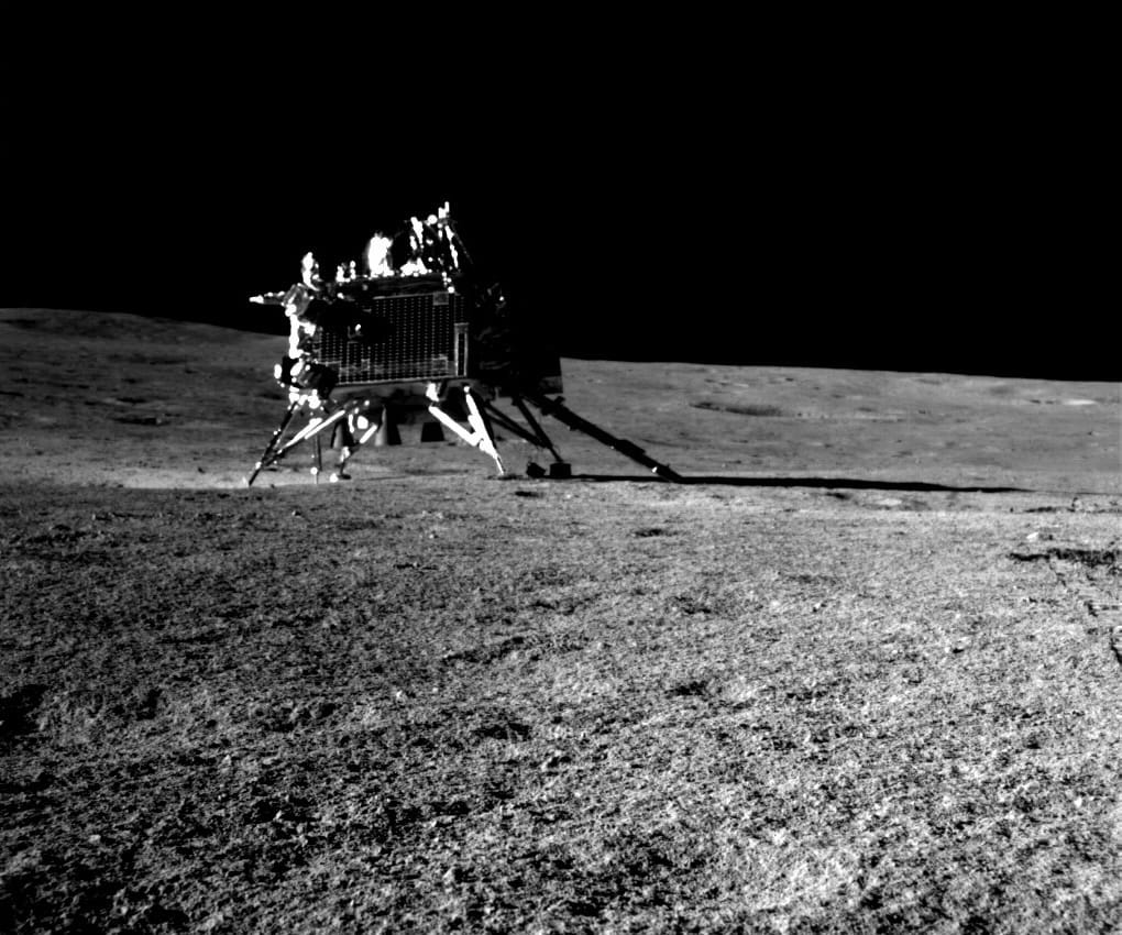 The Chandrayaan 3 lander on the Moon imaged by the mission’s rover Pragyan. Image: ISRO