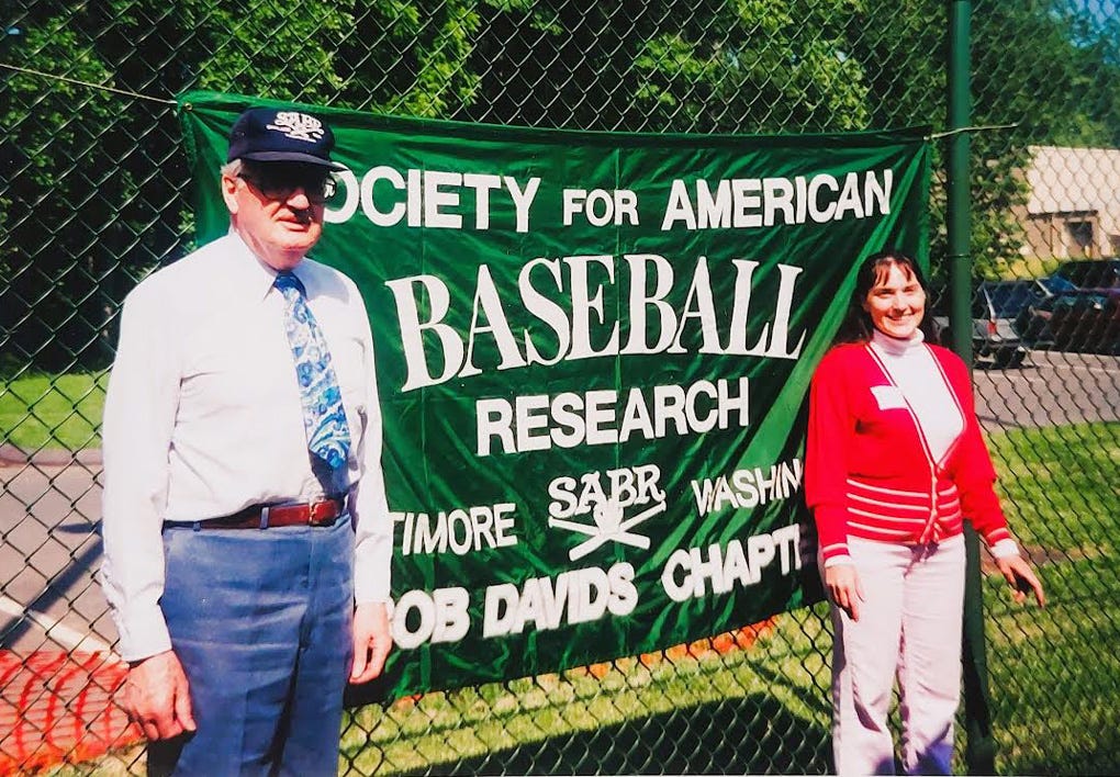 Davids and New York City chapter president Evelyn Begley, shortly after the Washington DC region chapter renamed in his honor. Evelyn, still active, became the first female SABR member in 1974.