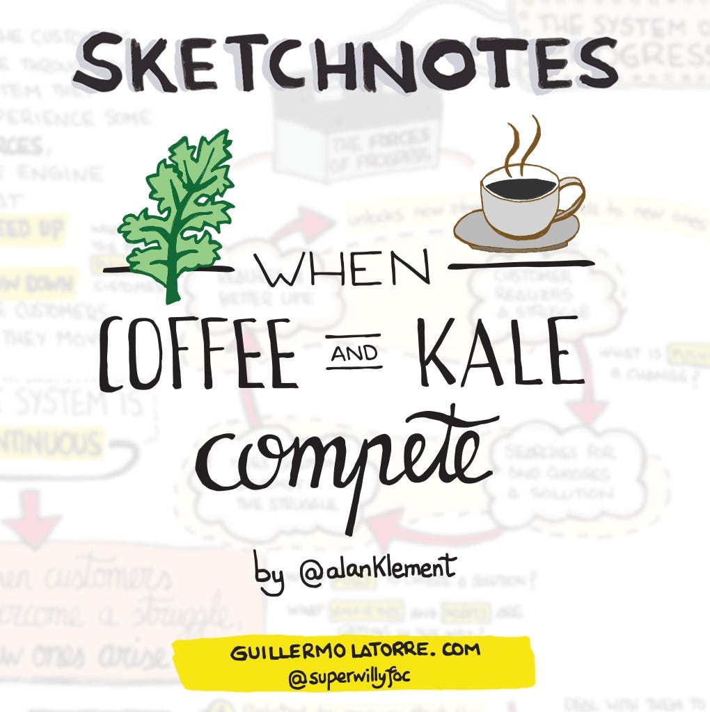 Sketchnotes from the book “When coffee and kale compete” by