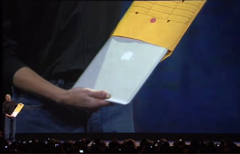 Steve Jobs unveling the new MacBook back in history (Apple)