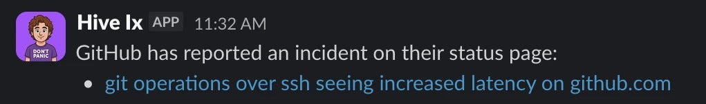 Hive Ix — Slack Notification on GitHub outage