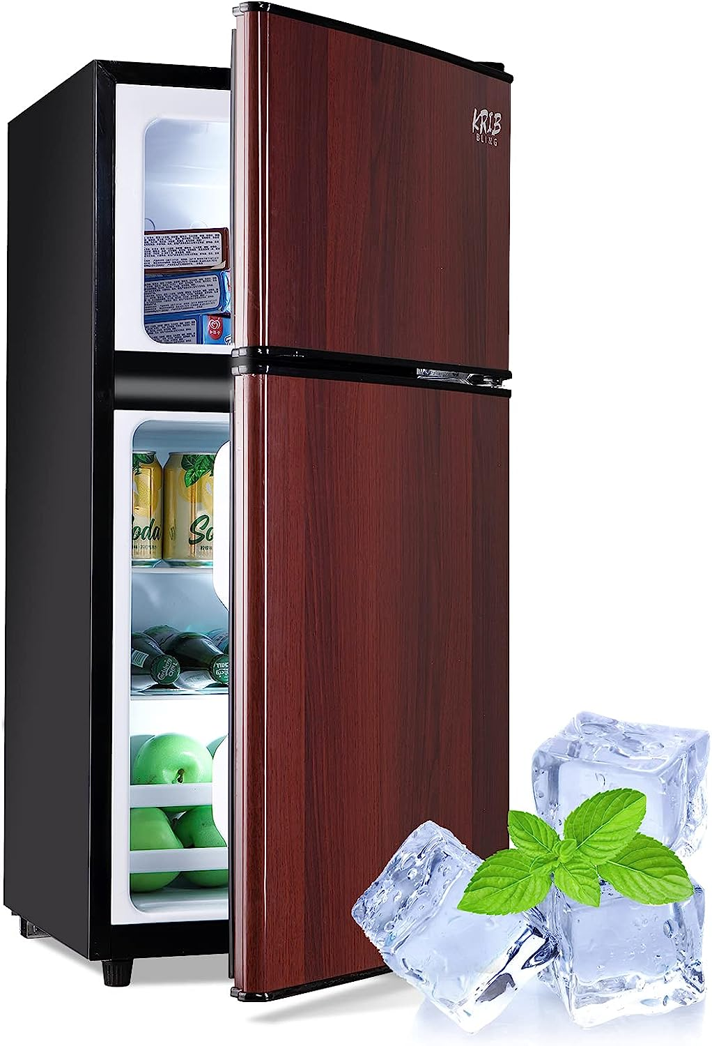 Dual Door Compact Refrigerator Freezer 2 Door Mini Fridge for Bedroom