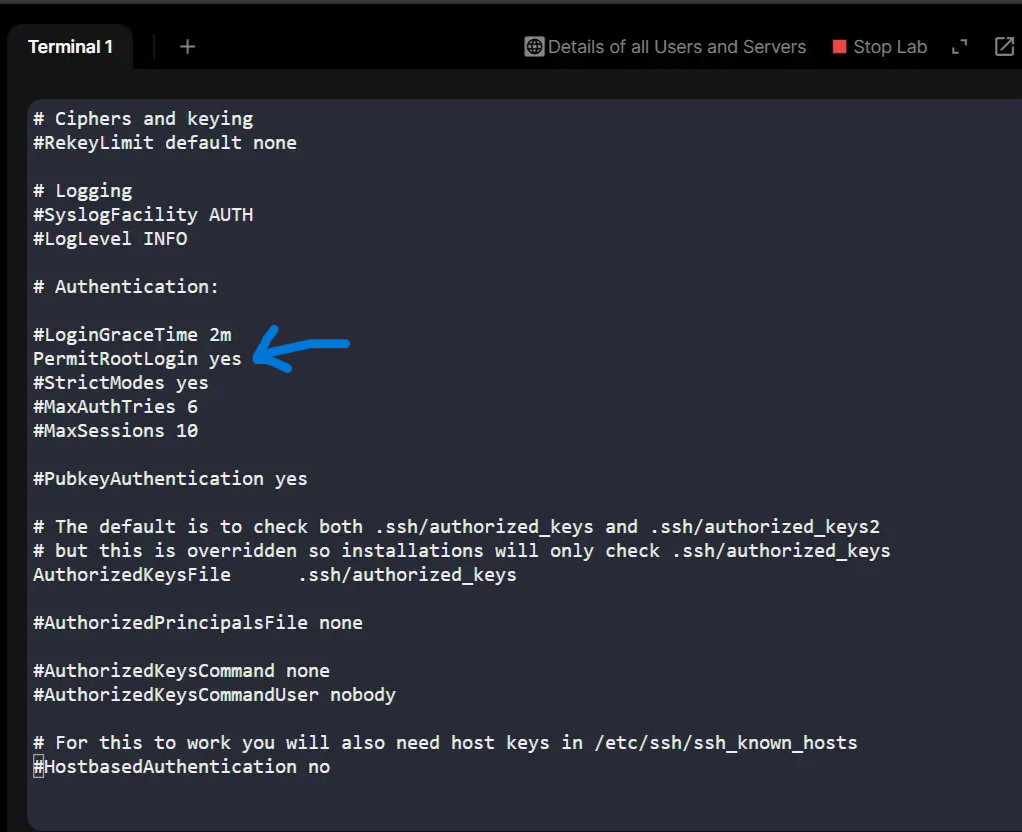 Content of /etc/ssh/sshd_config before disabling root login access.