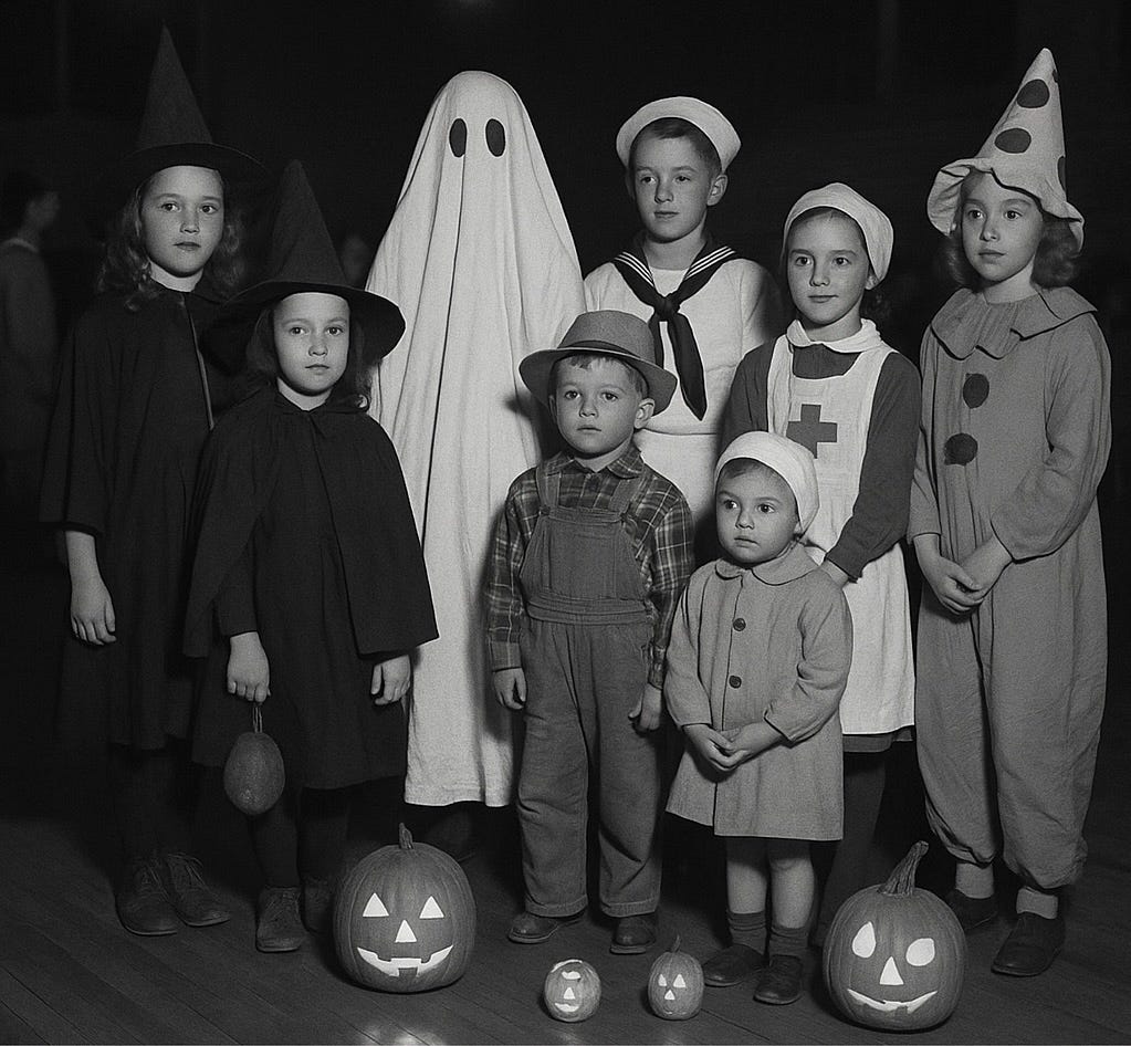 Halloween Children in Kansas, 1943, image by AI