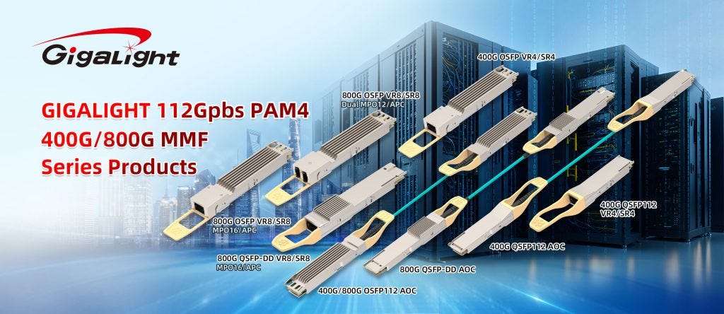 GIGALIGHT Unveils 800G VR8/SR8, 400G VR4/SR4 Optical Modules and AOC in QSFP-DD & OSFP Form Factors