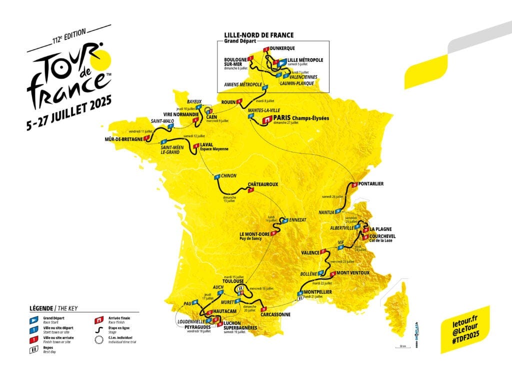 La mappa del percorso Tour de France 2025. CREDIT A.S.O.