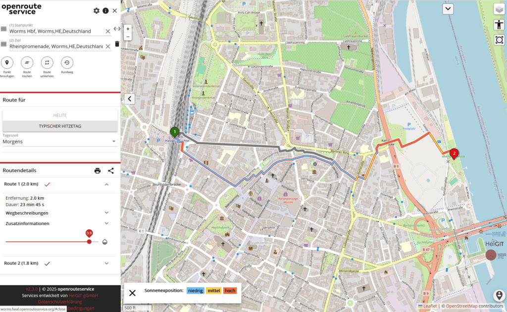 A Routing App to Avoid the Heat: HEAL App now available also for Worms