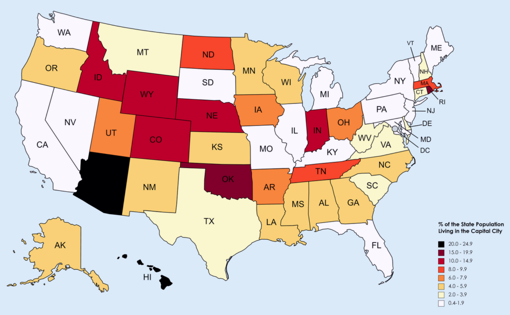 Percentage of U.S. state population living in state capital