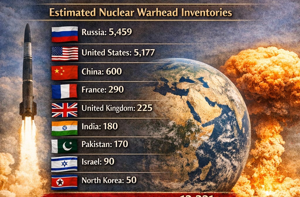 Global Nuclear Stockpile 2026. Estimated for 9 Nuclear-Armed Nations