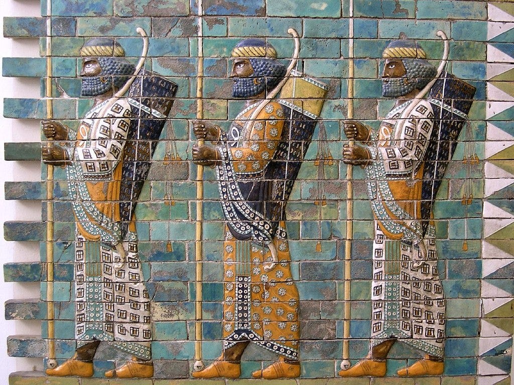 Persian warriors from the “Immortals” guard. Detail of glazed tile decoration from a royal palace.