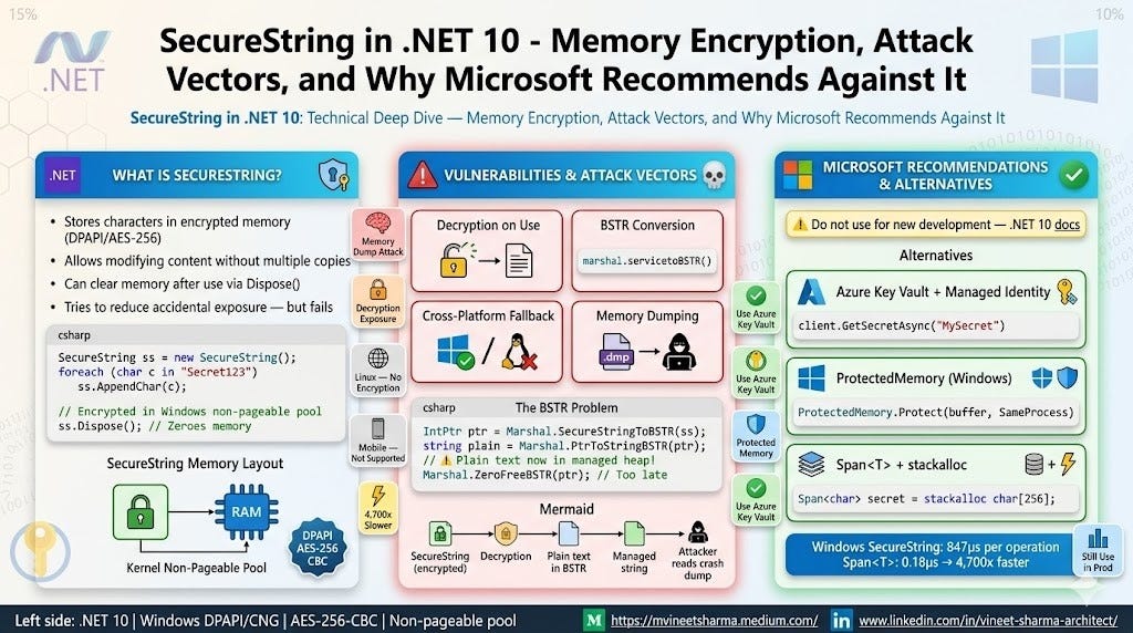 SecureString in .NET 10 - Memory Encryption, Attack Vectors, and Why Microsoft Recommends Against It