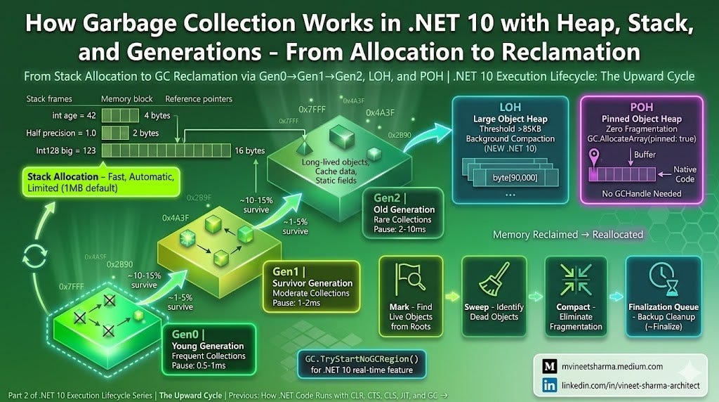 How Garbage Collection Works in .NET 10, Heap, Stack & Generations - From Allocation to Reclamation