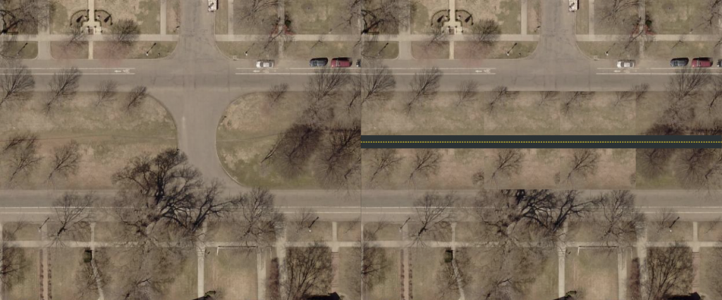 Intersection of Summit and Wilder St. Left: current alignment. Right: proposed alignment.