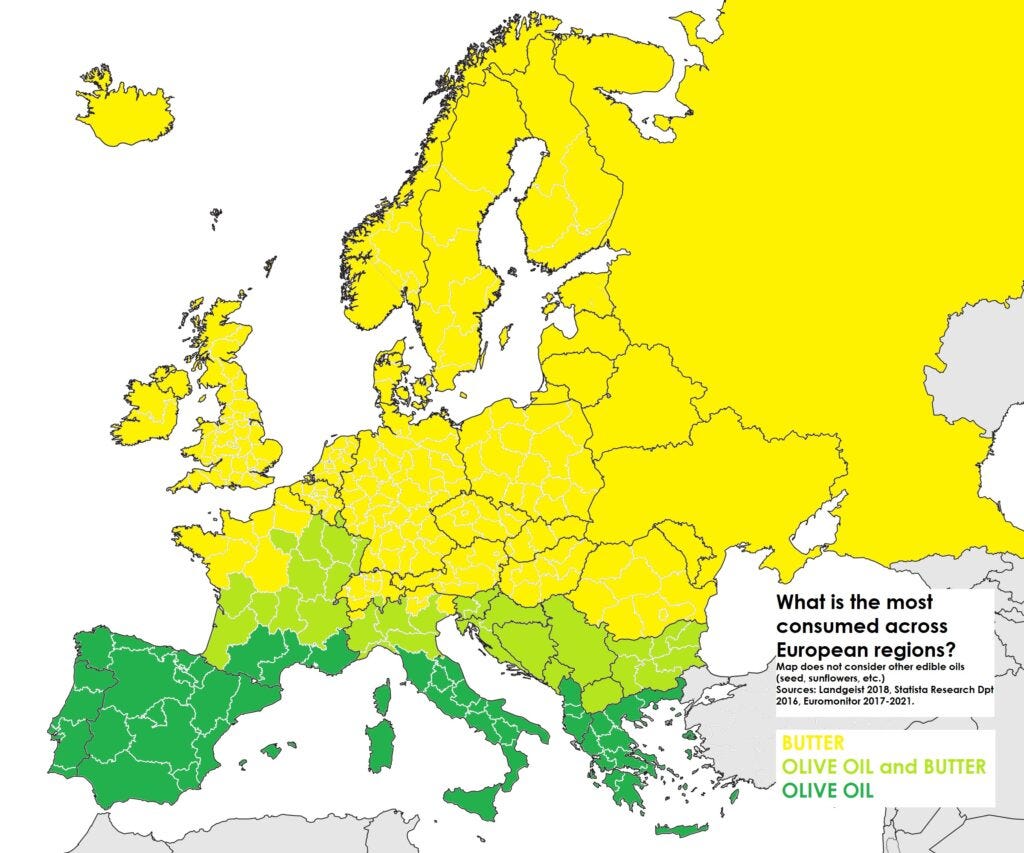 Oil Consumption in Europe Olive oil vs Butter vs Sunflower oil Vivid