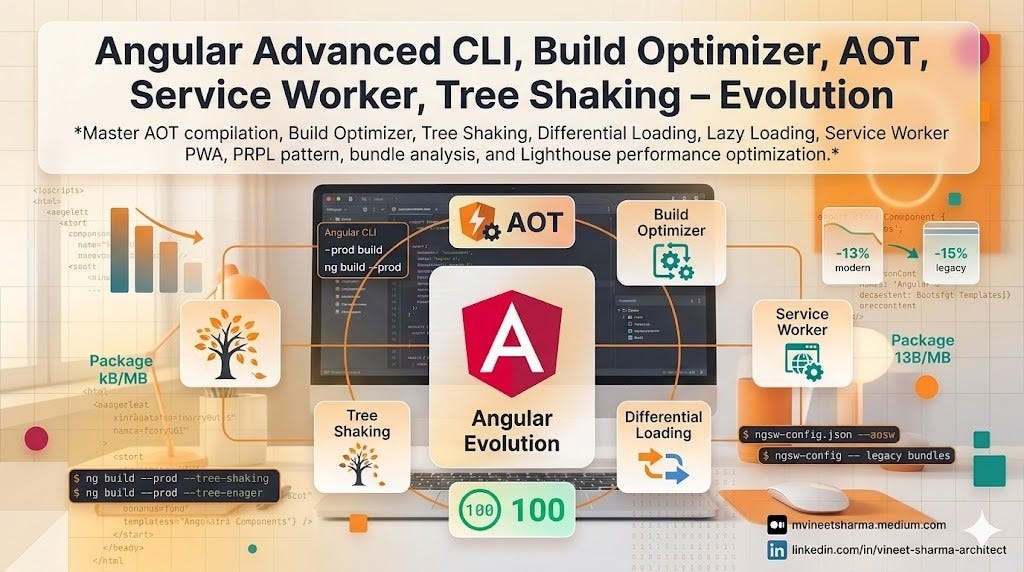 Angular Advanced CLI, Build Optimizer, AOT, Service Worker, Tree Shaking - Evolution