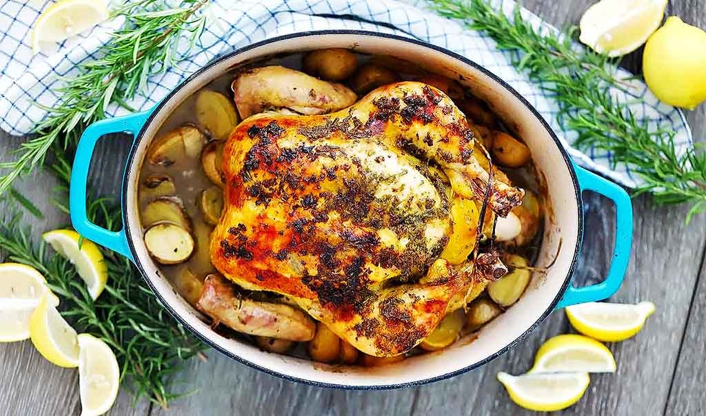 Enameled Cast Iron Oval Casserole Roasted Chicken