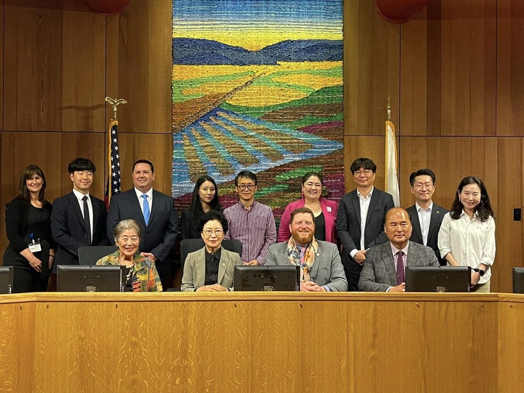 4/19/2024:Sangju Mayor Kang and Davis Mayor Chapman reconnect and reminisce about Mayor Chapman’s visit to Sangju in October. City of Davis.