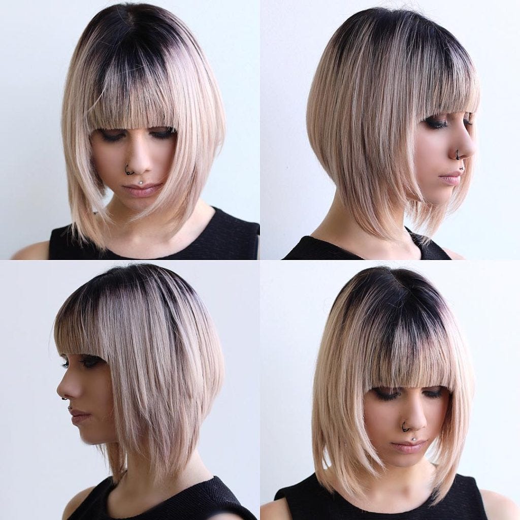 Image of Blunt inverted bob with blunt bangs blonde