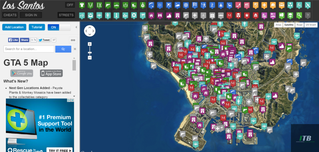 GTA 5 map with all notations