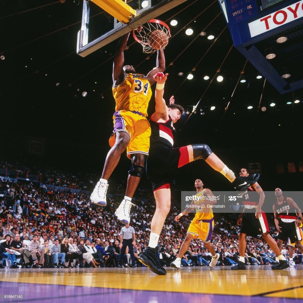 Shaquille O'Neil in Game 1 of the 1997 Lakers-Blazers playoffs series, by  Vaibhav Verma