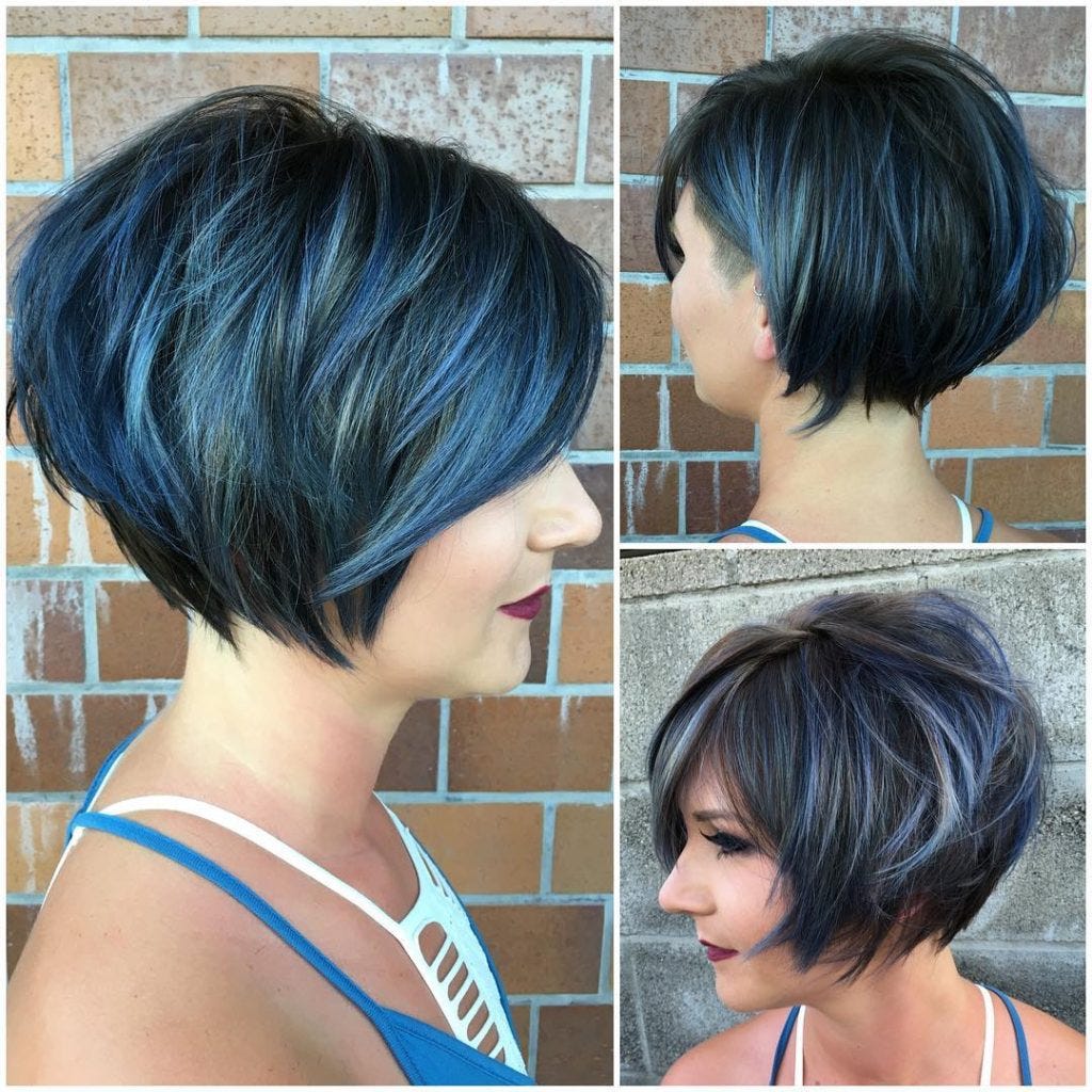 Graduated Messy Textured Bob with Side Swept Bangs and Icy Blue Highlighted  Fringe | by Hairstyleology | Medium