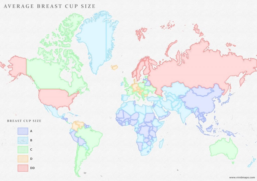 The map of the world according to breast size, indy100