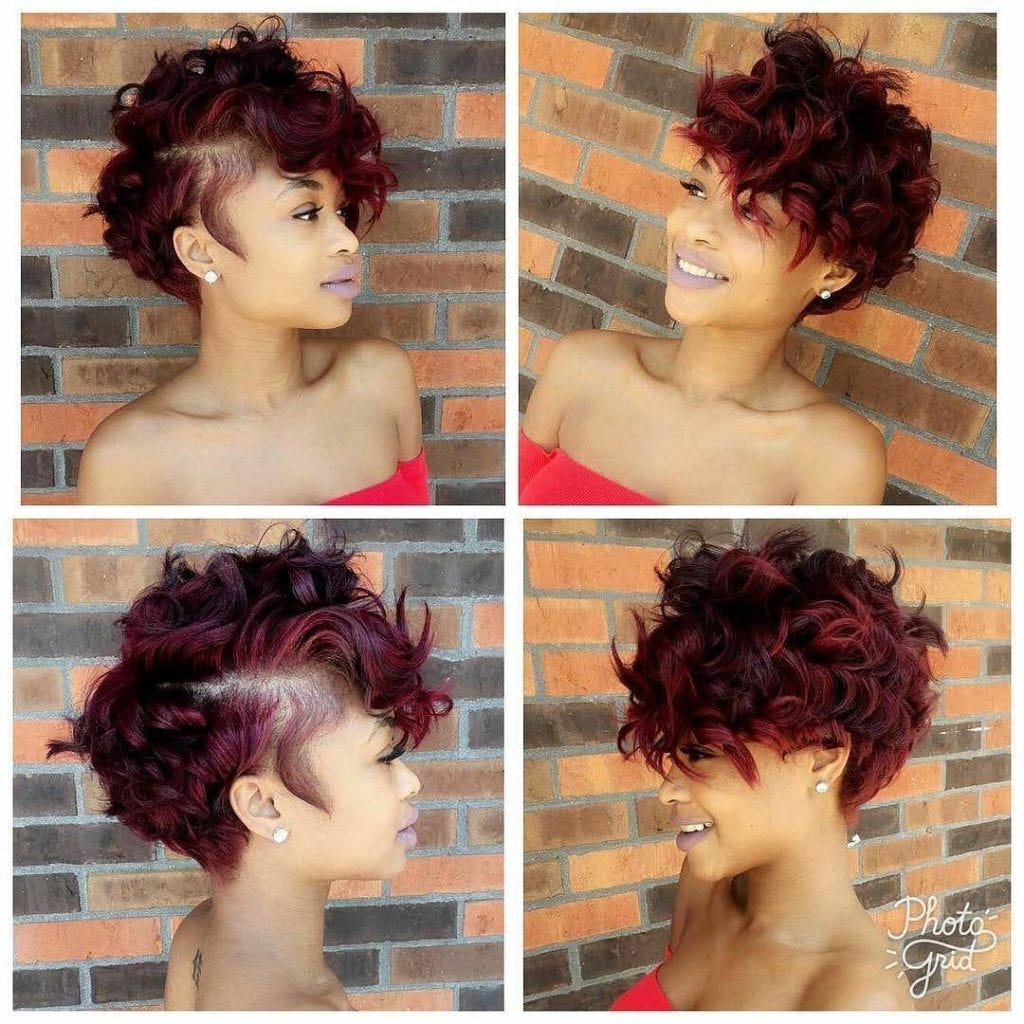 Sexy Burgundy Messy Curly Pixie | by Hairstyleology | Medium