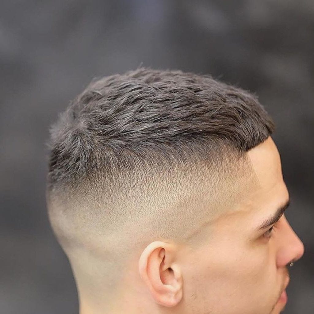 Mens Short Textured Crew Cut with Skin Fade and Bangs | by Hairstyleology |  Medium