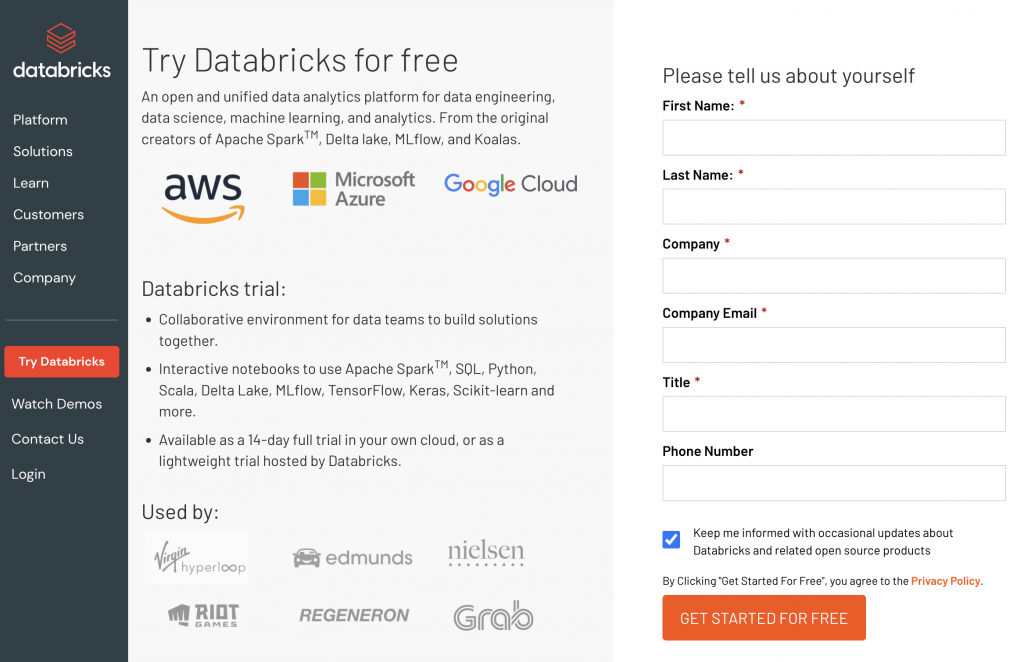 Try Databricks form — Image from GrabNGoInfo.com