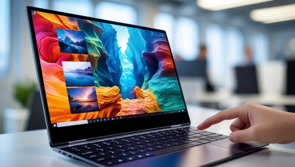 A sleek laptop Microsoft Surface Laptop 5 with a vibrant display, perfect for creative professionals and digital artists.