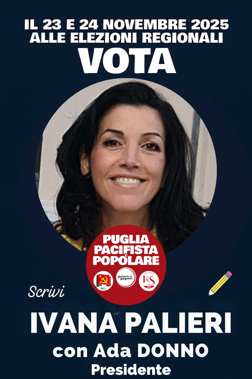 Ivana Palieri candidata alle elezioni regionali con la lista Puglia Pacifista e Popolare.