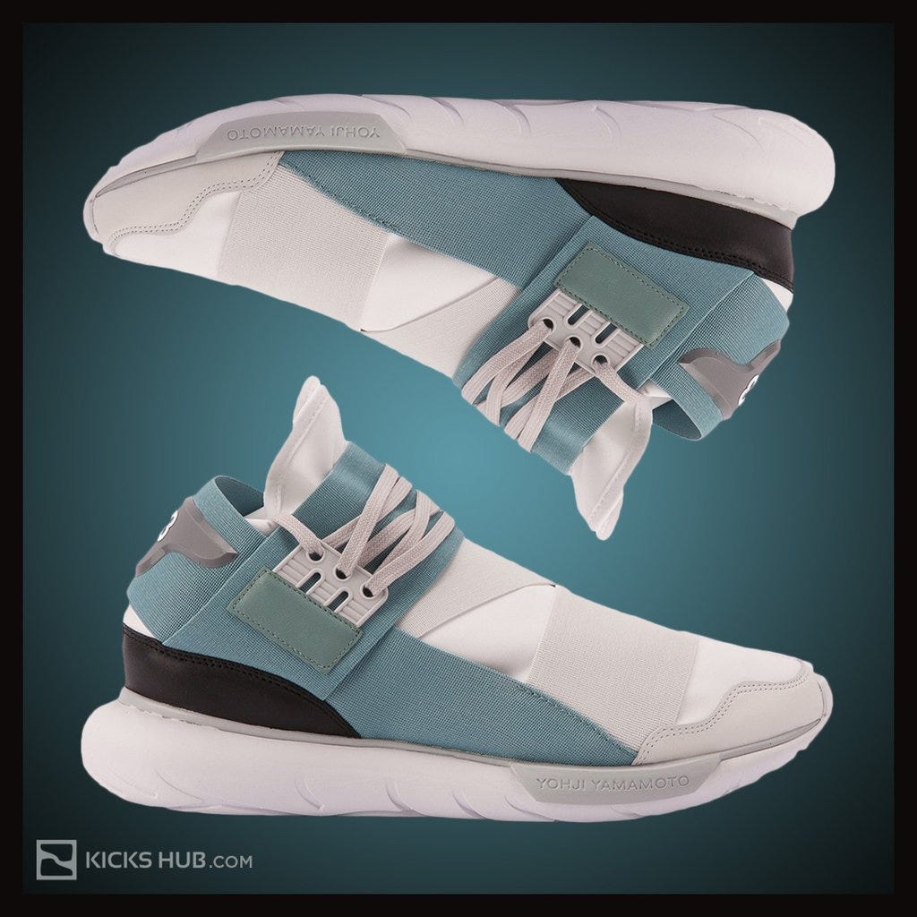 Y3 Qasa High white/steel. Y3 hightop neoprene sneakers in white… by
