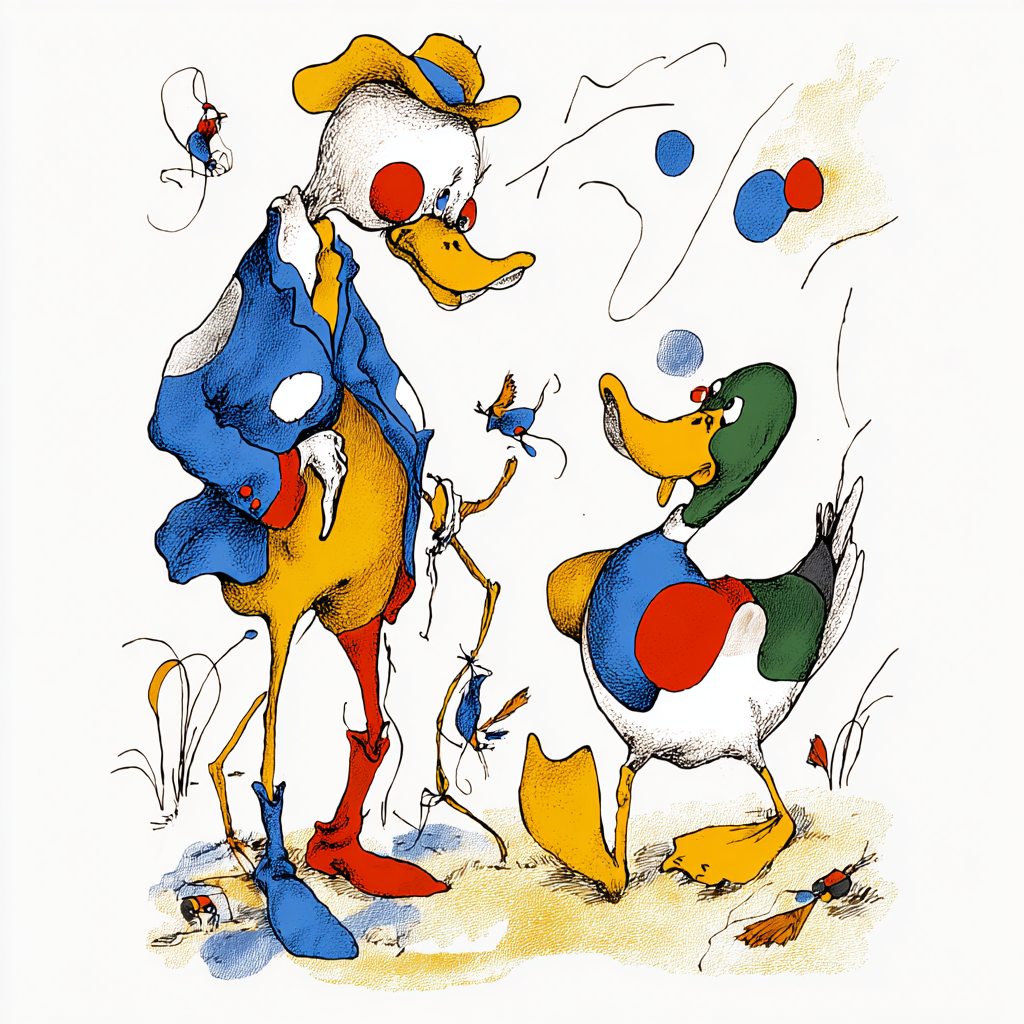 Two Ducks in Conversation. Digital art in collaboration with AI, by RegiaArt 2026