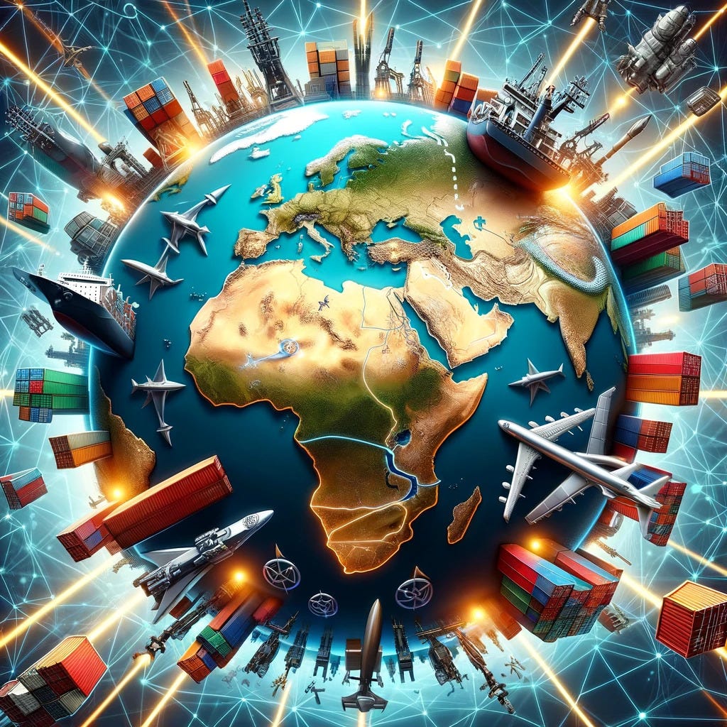 'a globe with many different types of containers'