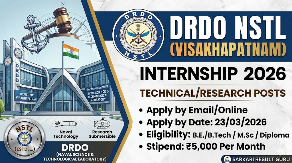 DRDO is Offering Paid Internships for 2026: Work on Underwater Tech at NSTL Visakhapatnam