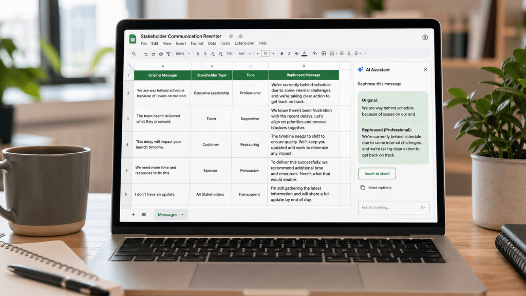Rephrase Stakeholder Messages With AI in Google Sheets