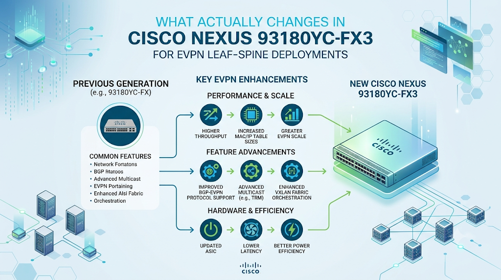 What Actually Changes in Cisco Nexus 93180YC-FX3 for EVPN Leaf-Spine Deployments
