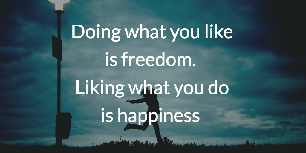 Doing what you like is freedom. Liking what you do is happiness by