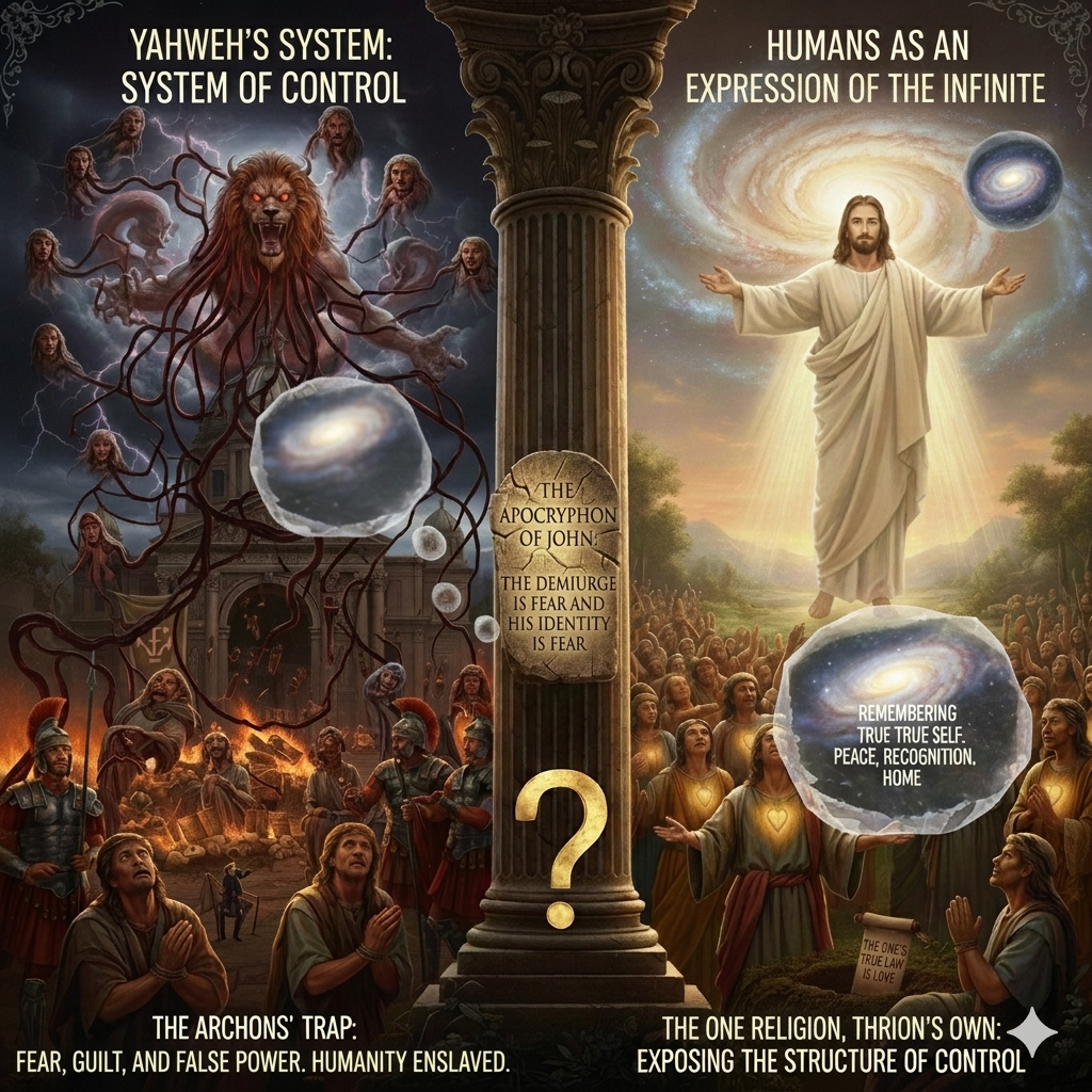 Therion: “Thrion” (often spelled Therion) is a Greek word meaning “Beast.” The phrase “The One Religion, Thrion’s Own” typically refers to a specific interpretation of history and spirituality found in certain Gnostic or esoteric traditions.