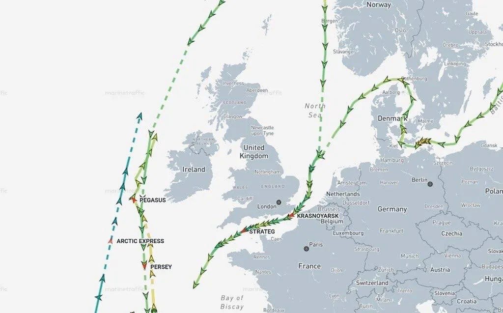 Two of them, the Russian-flagged Krasnoyarsk and Strateg, passed through the English Channel on June 12 and 13/source: Ukraine Review.