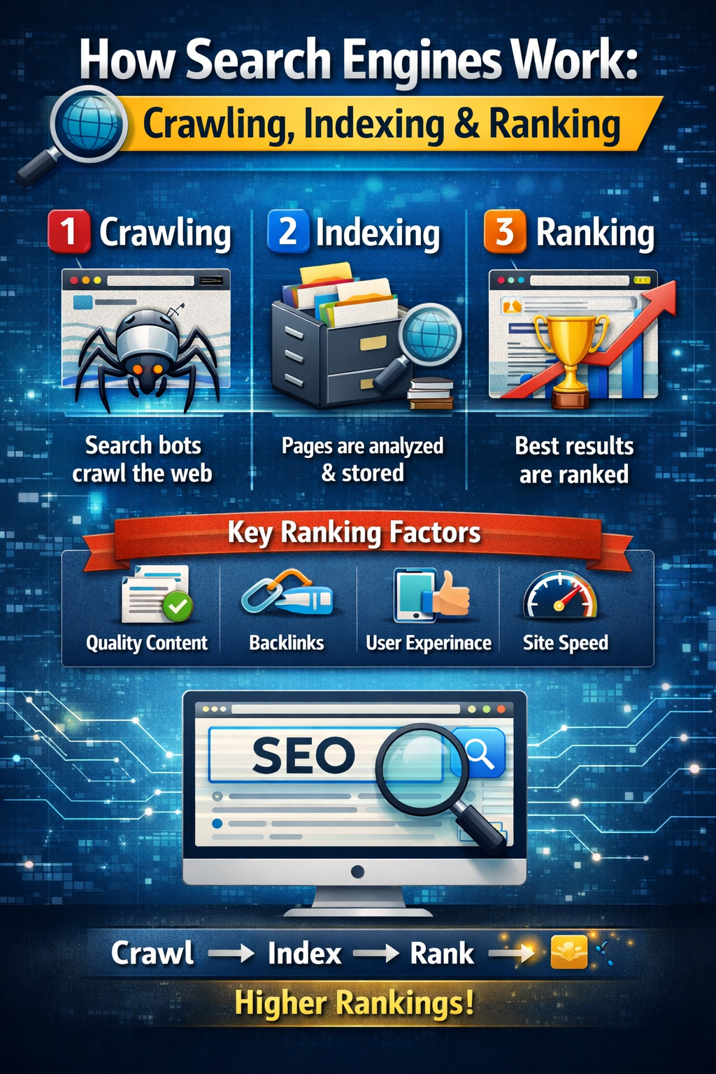 How Search Engines Work: Crawling, Indexing & Ranking Explained