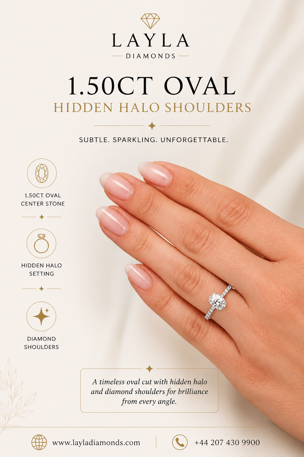 Exquisite 1.50ct Oval Hidden Halo Shoulders Ring | Layla Diamonds