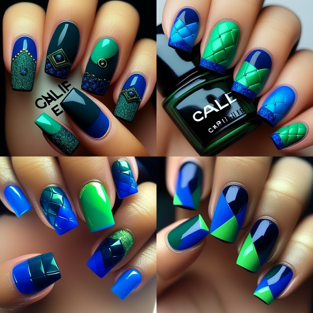 10 Coffin Royal Blue Nails with Angel and Heart Accents by Nailkicks