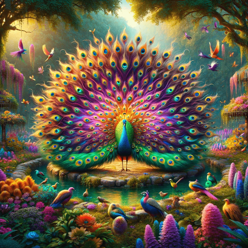 The peacock had a flair for flair, going so far as constructing an island upon which he could impress the peahens with his vivid style.