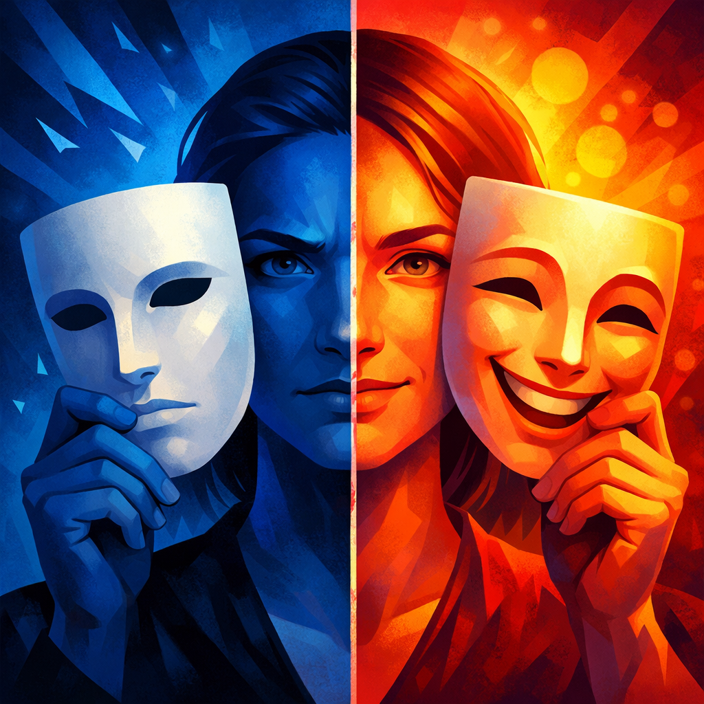 Woman with two different masks (DALL-E)