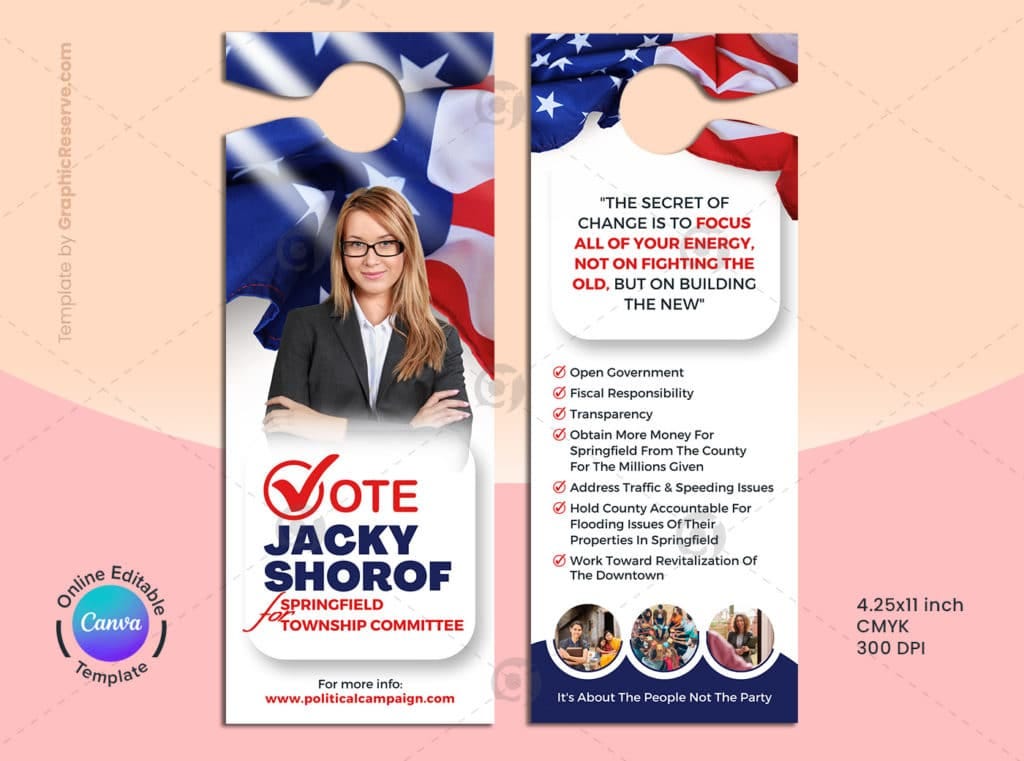Election Campaign Political Door Hanger Template Canva Graphic