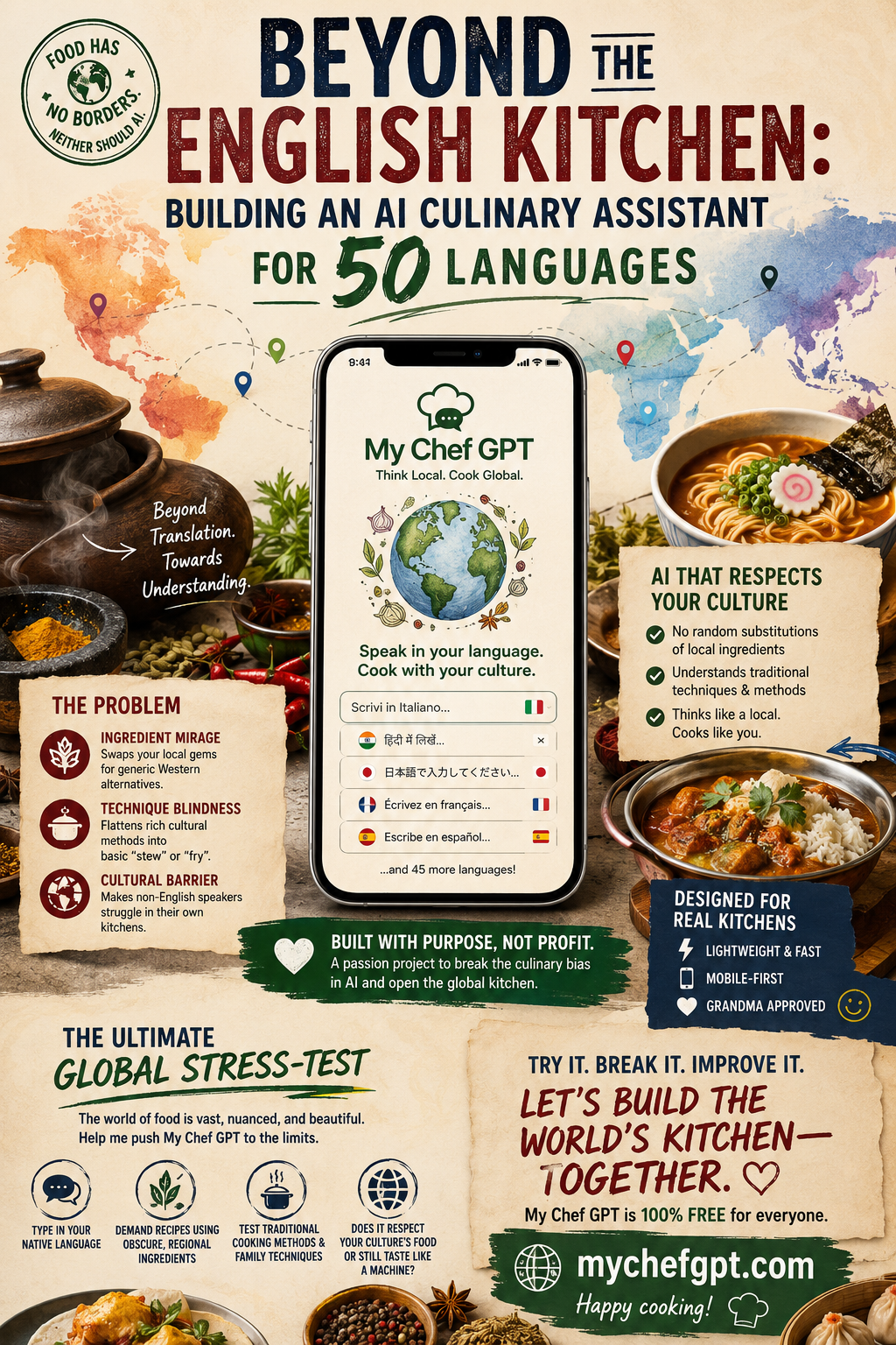 Beyond the English Kitchen: Building an AI Culinary Assistant for 50 Languages