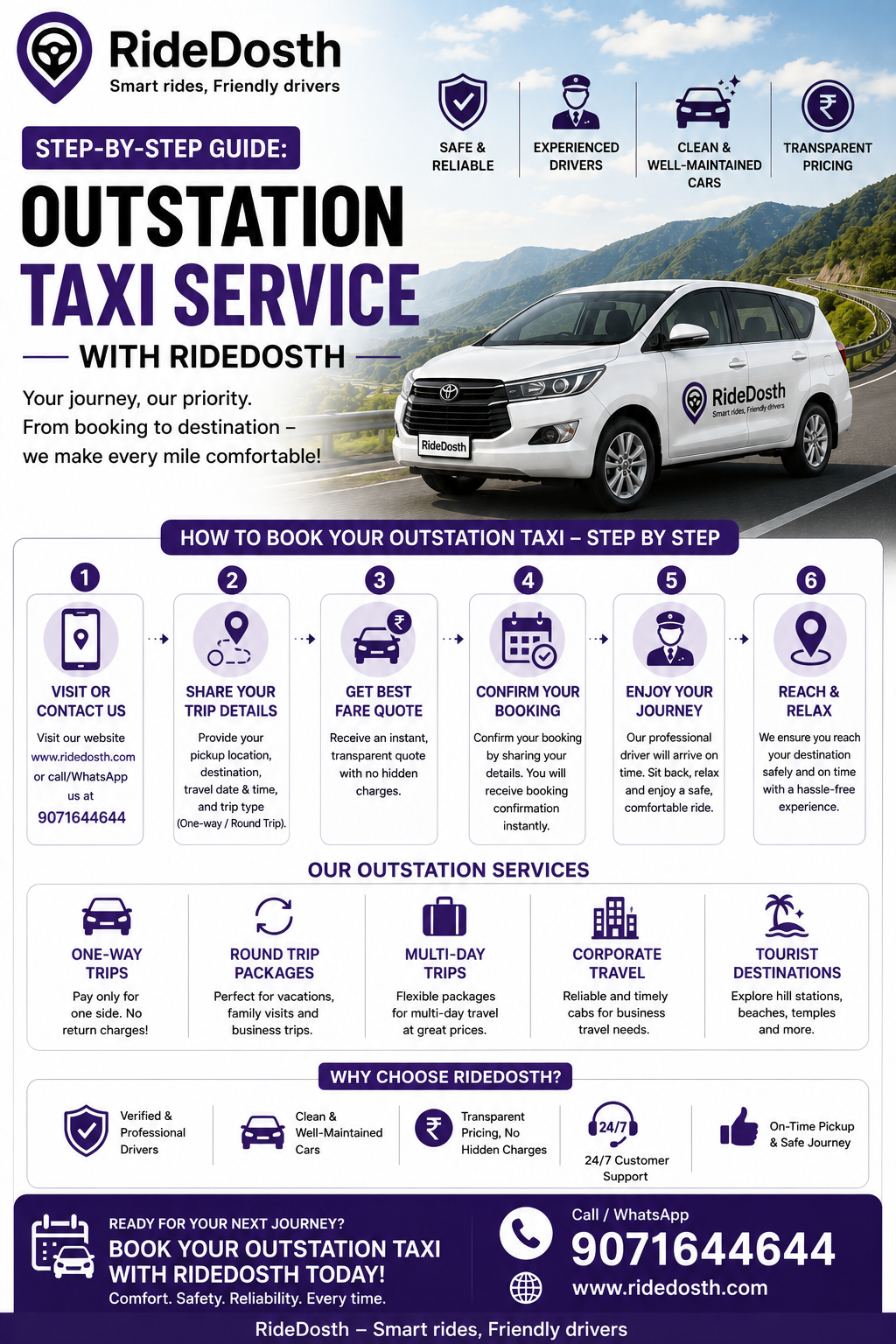 Step-by-Step Guide: Outstation Taxi Service with Ridedosth
